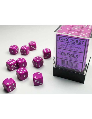 Chessex Opaque 12mm d6 Dice Blocks with Pips (36 Dice) - Light Purple/white