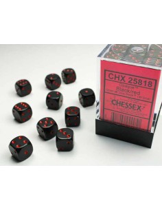 Chessex Opaque 12mm d6 Dice Blocks with Pips (36 Dice) - Black/red