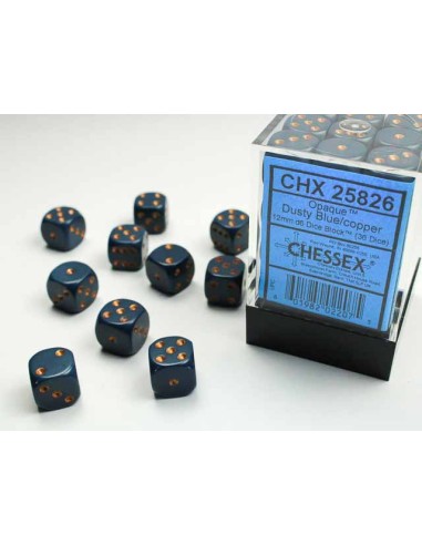 Chessex Opaque 12mm d6 Dice Blocks with Pips (36 Dice) - Blue/copper