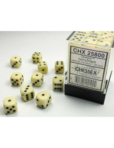 Chessex Opaque 12mm d6 Dice Blocks with Pips (36 Dados) - Ivory/black