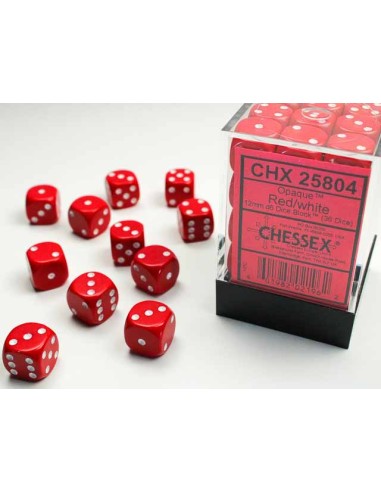 Chessex Opaque 12mm d6 Dice Blocks with Pips (36 Dice) - Red/white