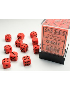 Chessex Opaque 12mm d6 Dice Blocks with Pips (36 Dice) - Orange/black