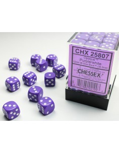 Chessex Opaque 12mm d6 Dice Blocks with Pips (36 Dice) - Purple/white