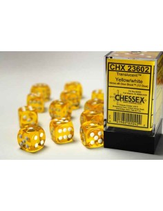 Chessex 16mm d6 with pips Dice Blocks (12 Dice) - Translucent Yellow/white