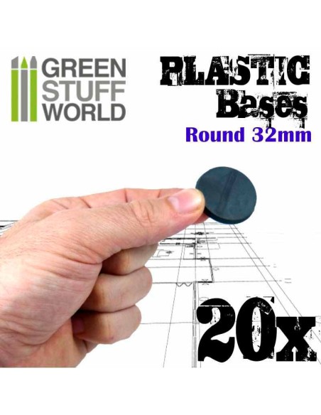 Green Stuff World - Plastic Bases - Round 32mm BLACK