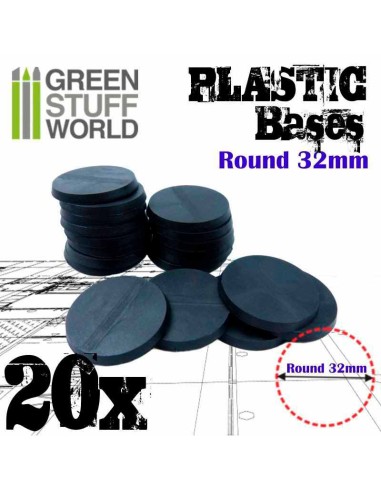 Green Stuff World - Plastic Bases - Round 32mm BLACK