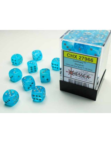 Chessex Signature 12mm d6 with pips Dice Blocks (36 Dice) - Luminary Sky/silver