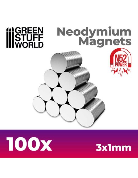 Green Stuff World - Neodymium Magnets 3x1mm - 100 units (N52)