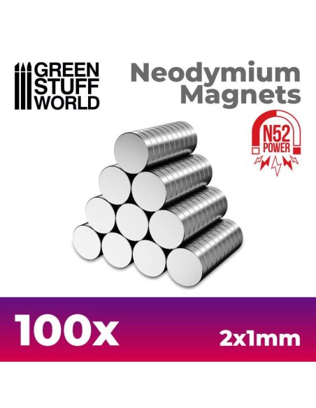 Green Stuff World - Neodymium Magnets 2x1mm - 100 units (N52)