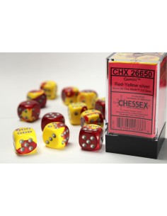 Chessex 16mm d6 Dice Blocks with Pips (12 Dados) - Gemini Red-Yellow/silver