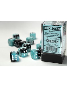 Chessex 16mm d6 Dice Blocks with Pips (12 Dados) - Gemini Black-Shell/white