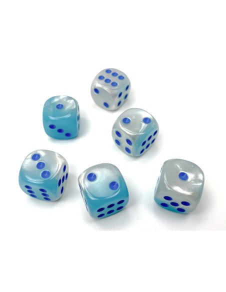 Chessex 16mm d6 Dice Blocks with Pips (12 Dados) - Gemini Pearl Turquoise-White/blue Luminary