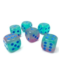 Chessex 16mm d6 with pips Dice Blocks (12 Dice) - Gemini Gel Green-Pink/blue Luminary 2