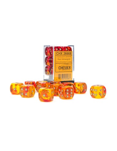 Chessex 16mm d6 with pips Dice Blocks (12 Dice) - Gemini Translucent Red-Yellow/gold