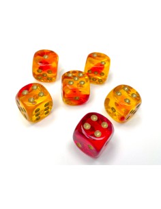 Chessex 16mm d6 with pips Dice Blocks (12 Dice) - Gemini Translucent Red-Yellow/gold 2