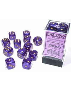 Chessex 16mm d6 Dice Blocks with Pips (12 Dados) - Borealis Royal Purple/gold Luminary