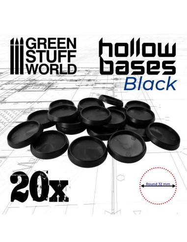 Green Stuff World - Hollow Plastic Bases - Round 32mm BLACK