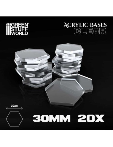 Green Stuff World - Acrylic Bases - Hexagonal 30 mm CLEAR