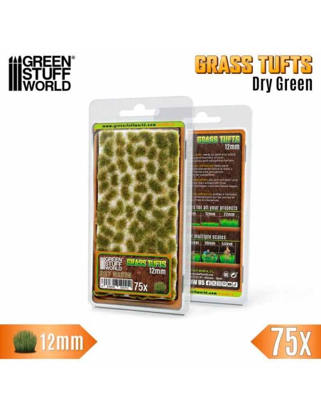 Green Stuff World - Grass TUFTS - 12mm self-adhesive - DRY GREEN