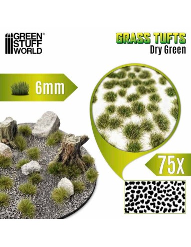 Green Stuff World - Grass TUFTS - 6mm self-adhesive - DRY GREEN