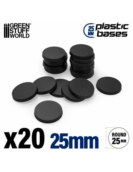 Green Stuff World - Plastic Bases - Round 25mm BLACK