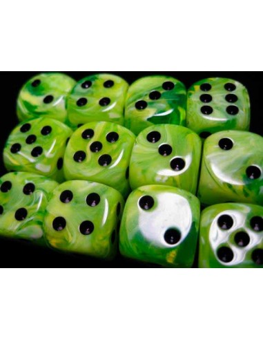 Chessex 12mm d6 Dice Blocks with Pips (36 Dados) - Vortex Bright Green w/Black