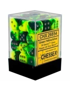 Chessex 12mm d6 Dice Sets Gemini (36 Dados) - Green-Yellow/Silver