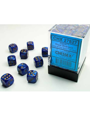 Chessex 12mm d6 Dice Sets Scarab (36 Dice) - Royal Blue/Gold