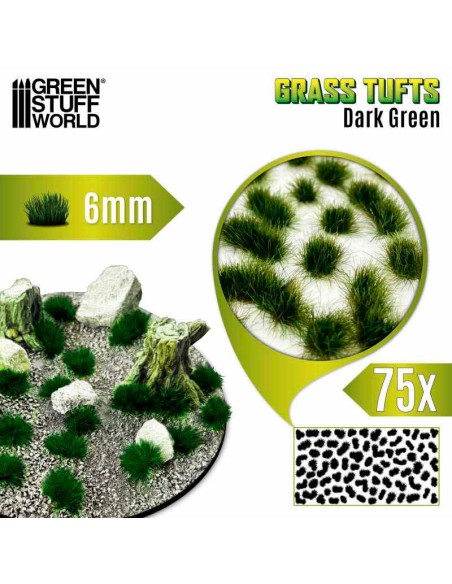 Green Stuff World - Grass TUFTS - 6mm self-adhesive - DARK GREEN