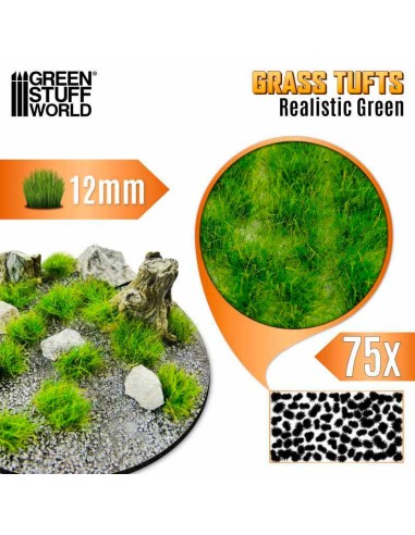 Green Stuff World - Grass TUFTS - 12mm self-adhesive - REALISTIC GREEN