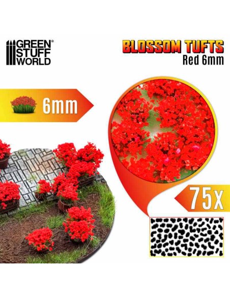 Green Stuff World - Blossom TUFTS - 6mm self-adhesive - RED Flowers