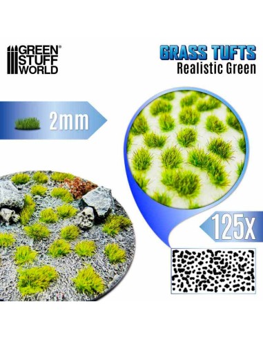 Green Stuff World - Grass TUFTS - 2mm self-adhesive - REALISTIC GREEN