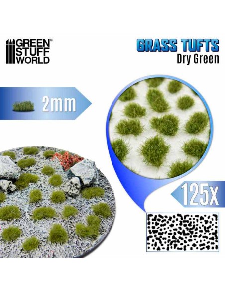 Green Stuff World - Grass TUFTS - 2mm self-adhesive - DRY GREEN