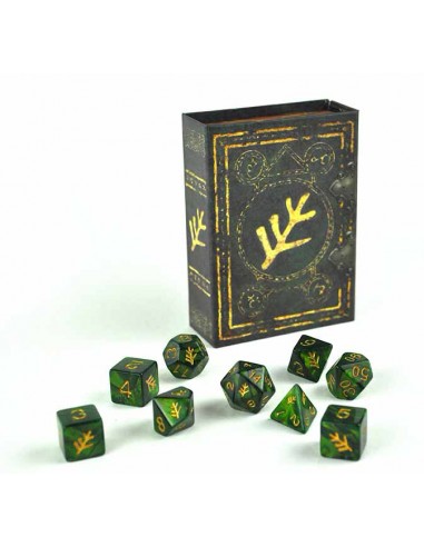 Elder Dice - Lovecraft Elder Sign Dice - Green Polyhedral Set