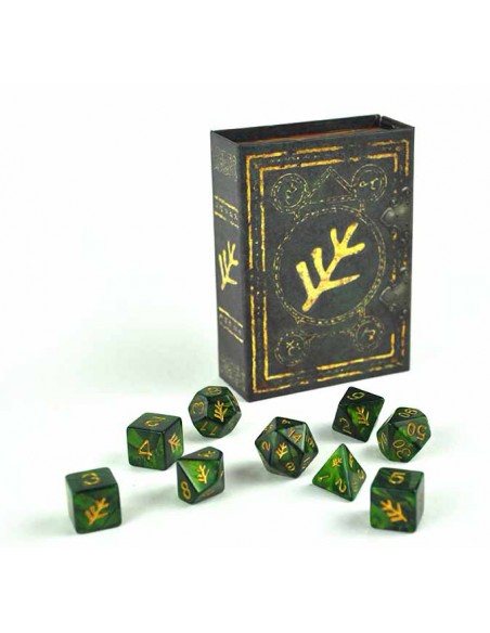 Set de dados Elder Dice - Lovecraft Elder Sign Dice - Green Polyhedral Set