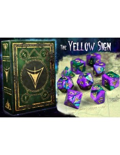 Set de dados Elder Dice - The Yellow Sign Dice - Purple and Green Masked Polyhedral Set 2