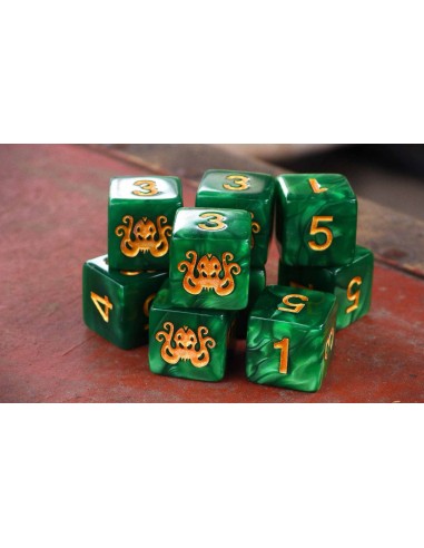 Elder Dice - The Brand of Cthulhu Dice - Drowned Green d6 set