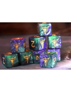 Elder Dice - The Yellow Sign d6 Dice - Purple and Green Masked d6 set